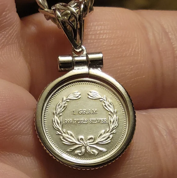 🌟 .999 Silver Indian Penny Design Round Pendant / Bezel .925 Sterling Silver - Picture 3 of 4